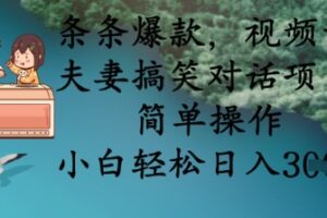 条条爆款，视频号夫妻搞笑对话项目，简单操作，小白轻松日入3张