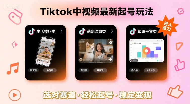 Tiktok中视频最新起号玩法,想要日入百刀,做好这几个赛道就可以了