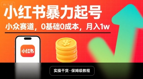 小红书暴力起号，小众赛道，0基础0成本，月入1w