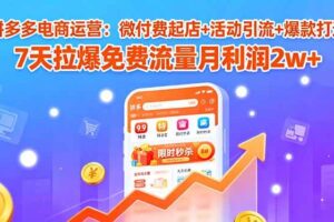 （15960期）拼多多电商运营：微付费起店+活动引流+爆款打造 7天拉爆免费流量月利润2w+