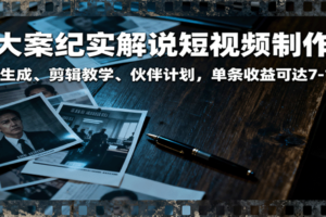 大案纪实解说短视频制作，文案生成、剪辑教学、伙伴计划，单条收益可达7-10元