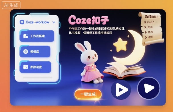 Coze扣子工作流一键生成童话皮克斯风格立体书视频，保姆级工作流搭建教程