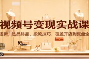 视频号变现实战课：流量逻辑、选品排品、投流技巧，覆盖开店到复盘全流程