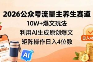 2026公众号流量主养生赛道,10W+爆文玩法,利用AI生成原创爆文,矩阵操作日入4位数