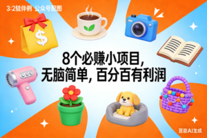 (17114期)8个必赚小项目,无脑简单,百分百有利润,副业首选,日入300+