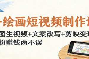 手绘画短视频制作课：生图生视频+文案改写+剪映变现，涨粉赚钱两不误