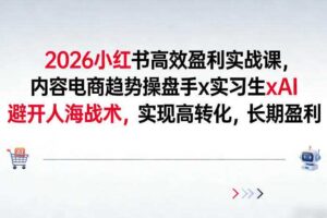 2026小红书高效盈利实战课，内容电商趋势操盘手x实习生xAI，避开人海战术，实现高转化，长期盈利